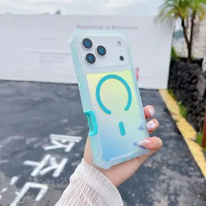 Luxury Magsafe Laser Dazzling Armor Phone Case For iPhone 17 Air 16 15 14 13ProMax Wireless Charging Dual Layer Protection Cover