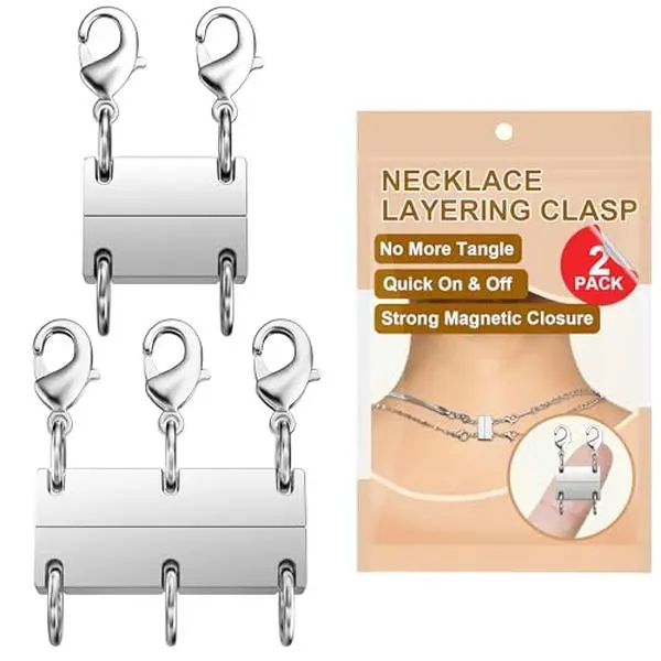 Gold Magnetic Necklace Layering Clasp – Multi Strand Necklace Separator, Jewelry Connector for Layered Necklaces, Keeps Chains Tangle-Free & Organized
