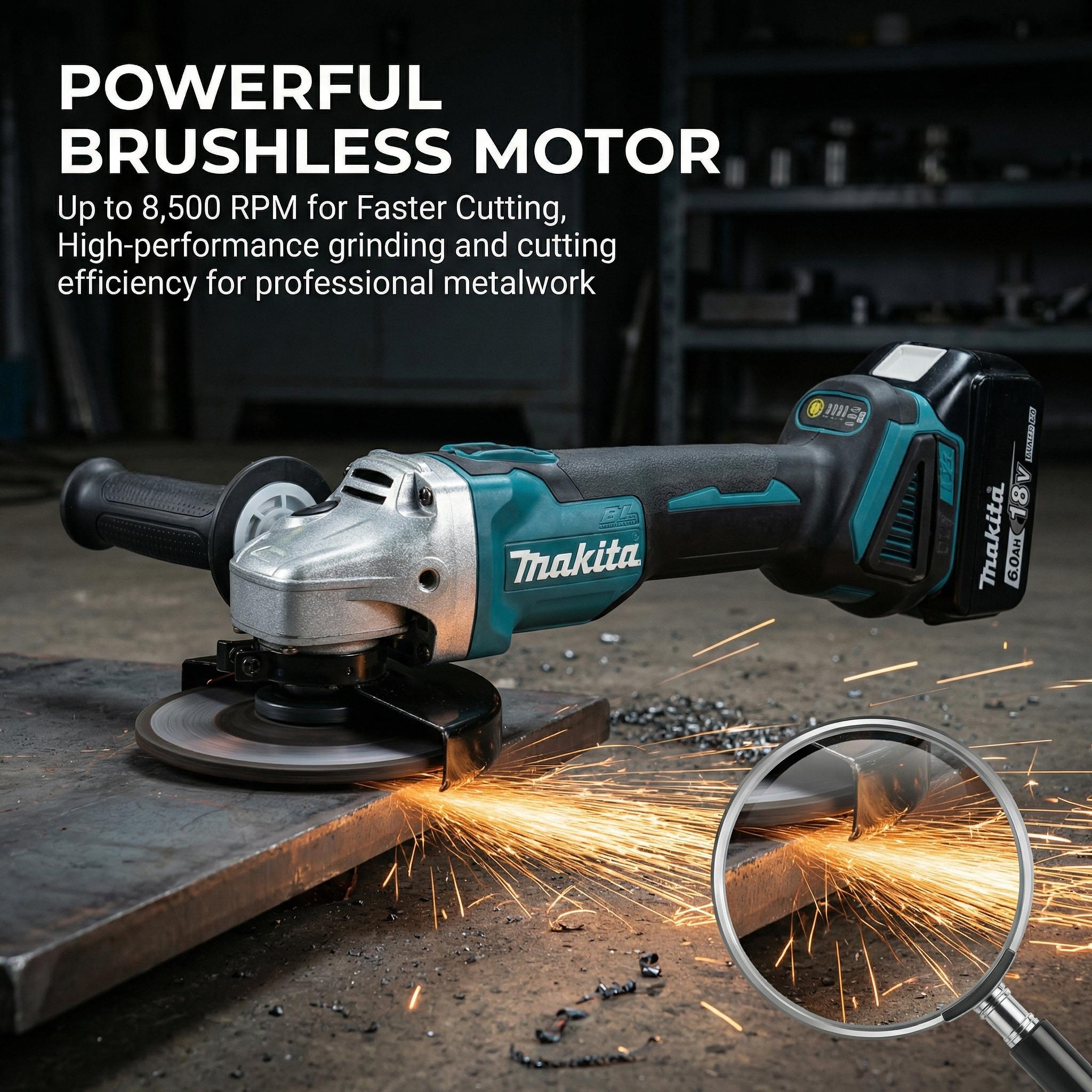 Makita DGA404 18V Cordless Angle Grinder with 125mm Wheel for Cutting and Grinding Tasks
