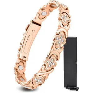 Pure Copper Bracelets for Women, Ultra Strength Magnetic Therapy Bracelet for Pain Relief with Neodymium Magnets & Sparkling Cubic Zirconia, Adjustable, Infinite Clover Jewelry