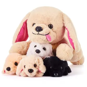 IKASA Mommy Dog Labradoodle Stuffed Animal Mom and Baby Plush Toy Set,Cute 17" Soft Small Mama Puppy Family Set with Little Babies,Gifts for Kid