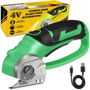 Hardware supplies Cordless Electric Scissors, 4V Box Cutter & Cardboard Cutter with Upgrade Blade, LED Light, Safety Lock - Rechargeable Rotary Cutter for Fabric, Leather, Plastic, Sewing, Industrial (Lime Green)