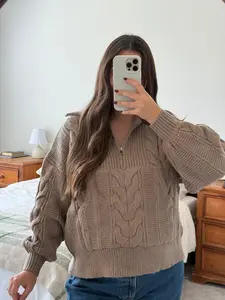 Harvest Quarter Zip Sweater, Mocha