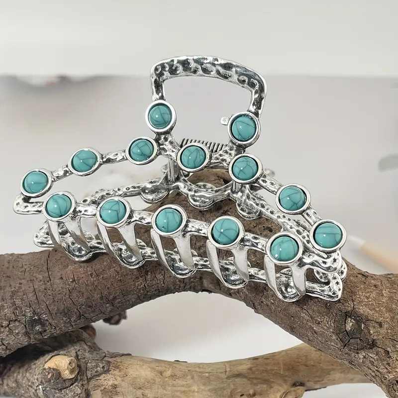 NEW Retro Western Bohemian Silver and Natural Turquoise Hair Claw Clip Amazon.com: Generic Small/medium turquoise blue silver metal  main image 3