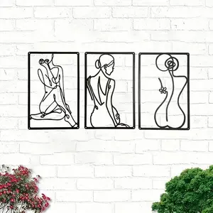 Abstract Woman Line Art, Modern Abstract Design, 3 Counts/set Metal Wall Painting, Wall Decoration for Living Room Bedroom Kitchen Bathroom Accessories