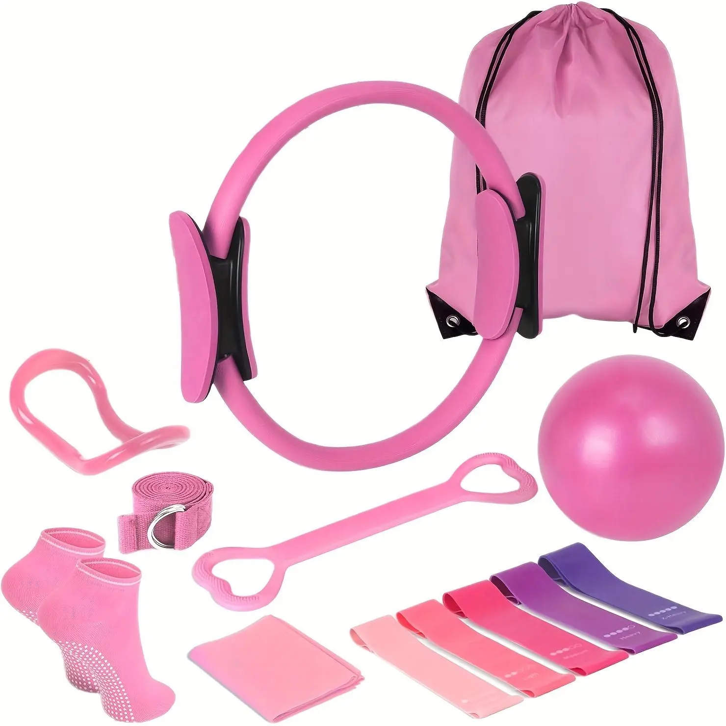 Yoga Pilates Equipment Set, 13pcs/set Yoga Ring & Ball & Resistance Band & Stretch Band & Socks & Storage Bag, Pilates Workout Set, Fitness Equipment for Home Gym, At Home Gym Equipment, Fitness Training Band, Exercise Ball, Stretching Gear
