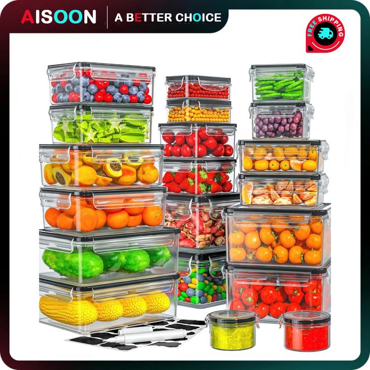 AISOON 40 PCS 85Oz Airtight Food Storage Set (20 Containers & Lids), BPA-Free,Leakproof, Microwave-Safe,for Kitchen Organization, Fruit Organizer Snackboxcontainer Square