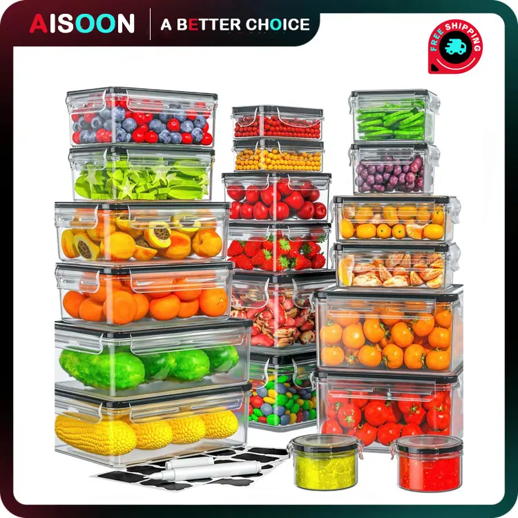 AISOON 40 PCS 85Oz Airtight Food Storage Set (20 Containers & Lids), BPA-Free,Leakproof, Microwave-Safe,for Kitchen Organization, Fruit Organizer Snackboxcontainer Square
