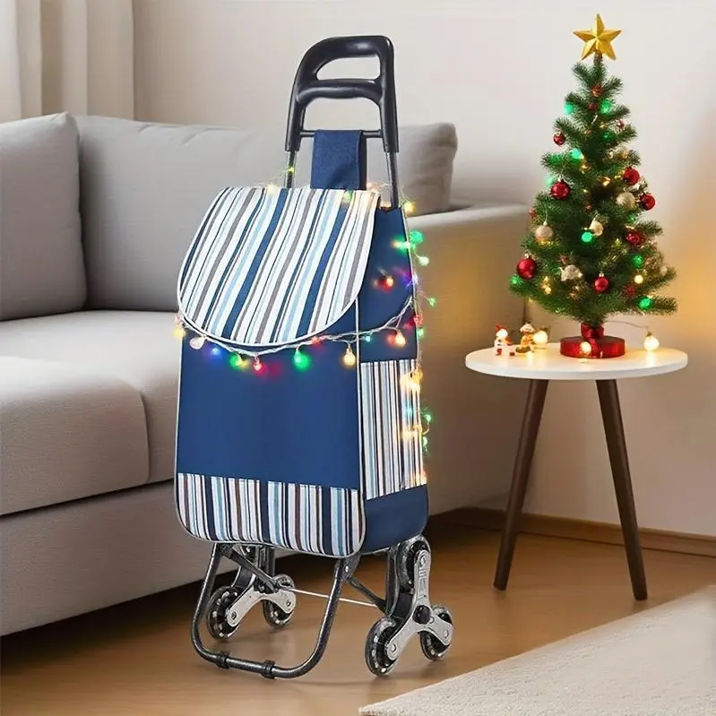 [Extra Large Shopping Cart] 1pc Extra Large Style Folding And Rolling Shopping Cart with Side Pocket Removable Bag, Climbing Wheels And Durable Plus Size Stainless Steel Crystal Wheel, Portable Grocery Trolley for Effortless Manual Transport