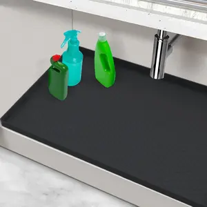 Waterproof Silicone Under Sink Mats 31" x 22", Under Sink Protectors & Organizer for Kitchen Bathroom Black