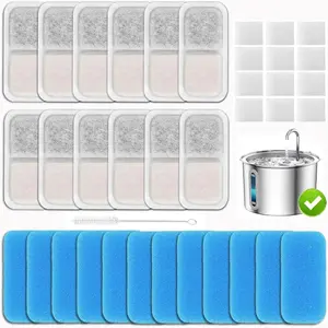 12+12+12 Pack  Fountain Replacement Filters Compatible with  PWF-001 2L/67oz Stainless Steel Pet Water Fountain with 1 Hard Brush