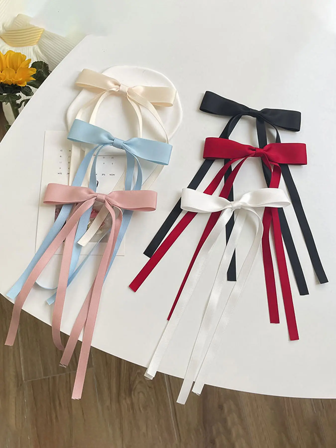 6 Piece Long Tail Ribbon Bow Hair Clips, Hair Clip Set, Elegant Metal Hairpins for Women and Girls of All Ages, Fashion Hair Accessories for Daily Wear, Bowknot
