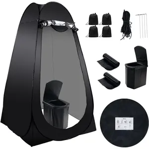 Portable Camping Toilet Kit for Adults, Pop up Privacy Tent, X Large Folding Toilet Potty with Camping Tent, Outdoor Instant Shower Tent Camp Toilet Changing Dressing Room (Black)