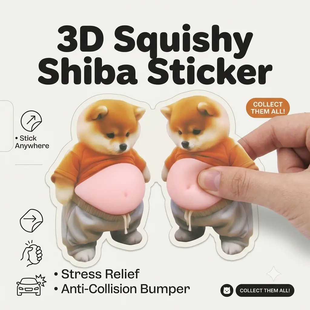 3D Shiba Inu Squishy Toy |   Slow Rebound Stress Relief |   Door Handle Wall Protector Sticker |   Cute Silicone Fidget Gift