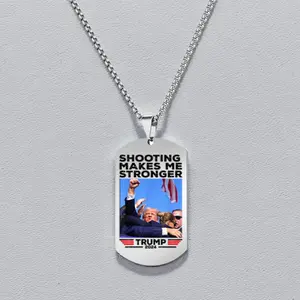 Never Stop Fighting Trump 2024 Necklace Shooting Makes Me Stronger US Flag Picture Glass Dome Pendant Necklace