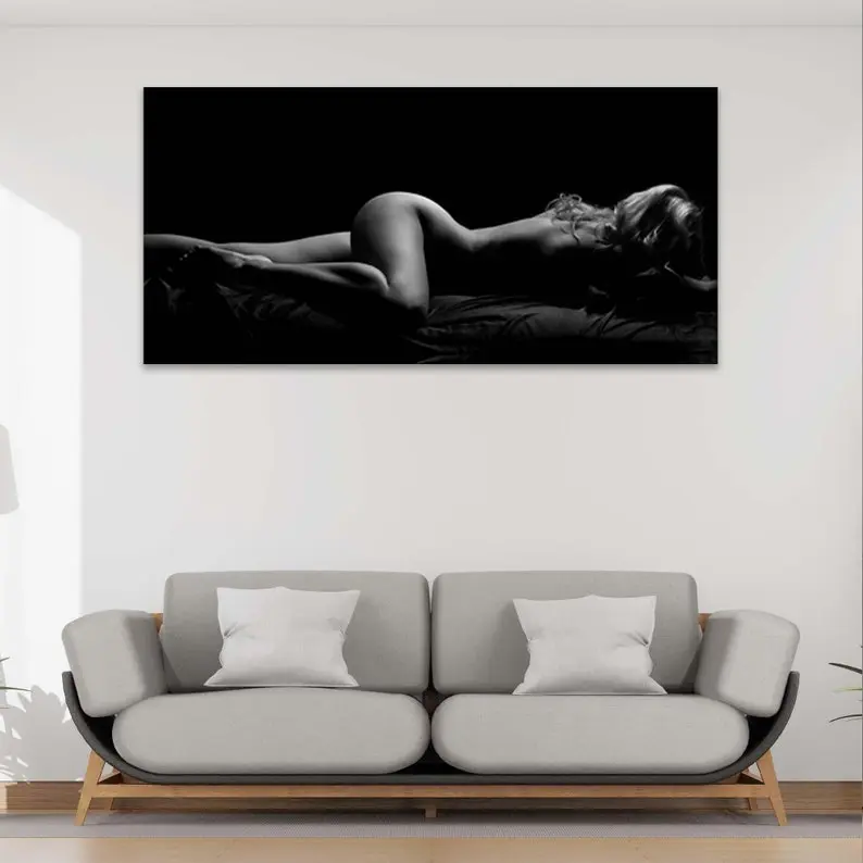 Naked Woman Female Figure Art, Nude Woman Poster, Lady Naked on Bed, Black White Art, Naked Woman Art,Sexy wall art,Naked female body