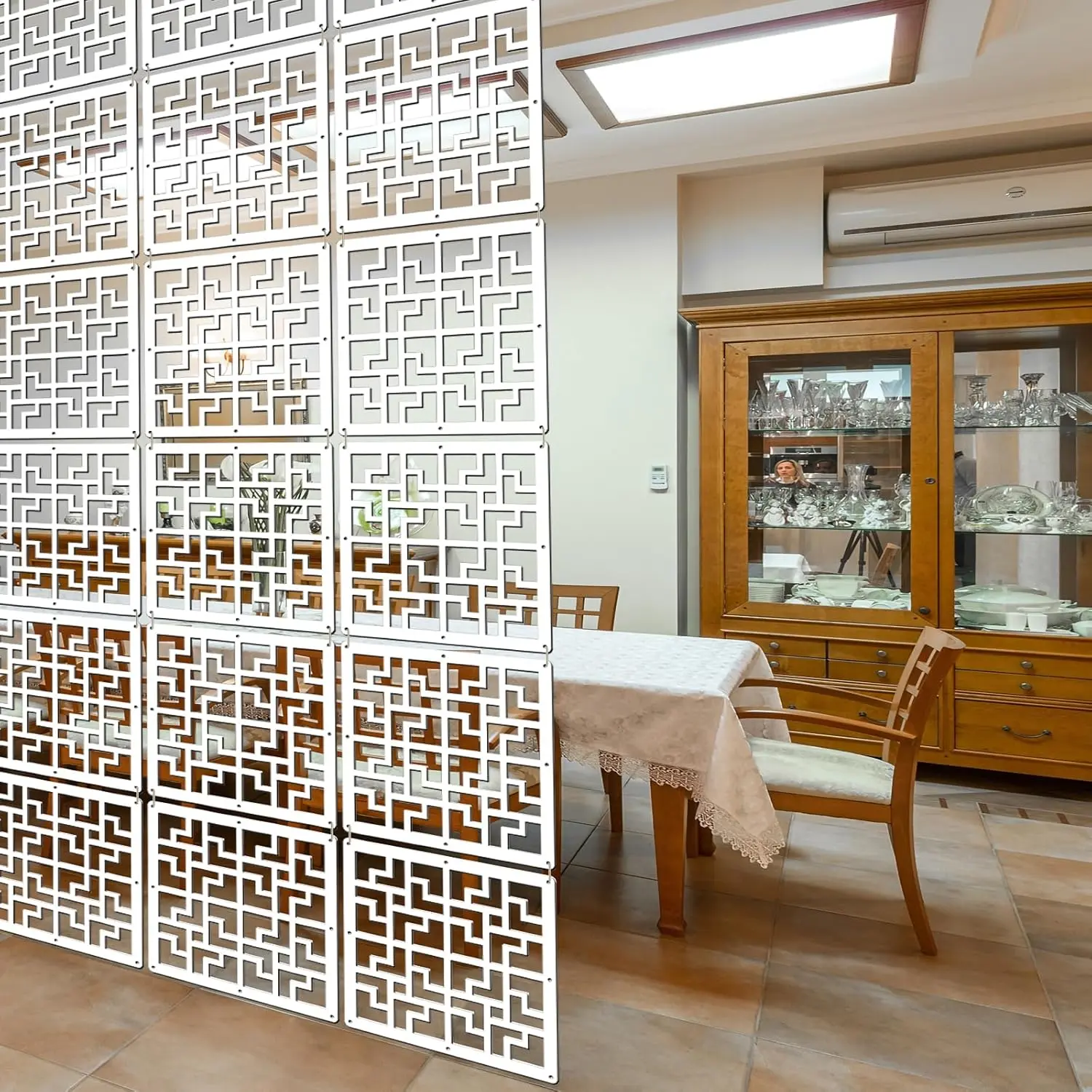 Wood-Plastic Hanging Room Divider - 10 Vertical 0.2" Thick, 11.4"x11.4" Screen Panels for Living Room, Bedroom Home Decoration (FY), Room Dividers, 10 Vertical Panels