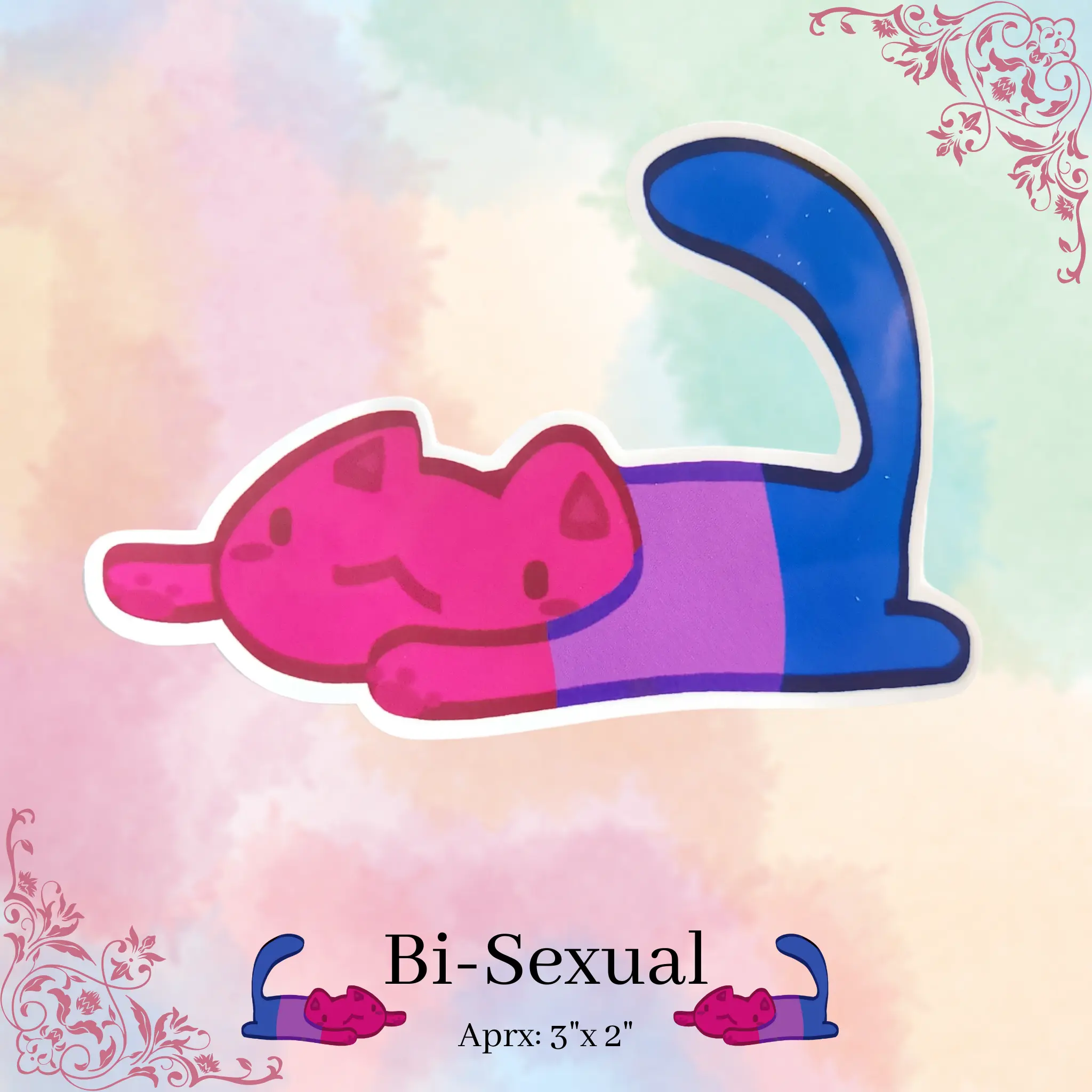 Bi-Sexual Flag Stretching Kitty/Cat Sticker LGBTQ+ PRIDE