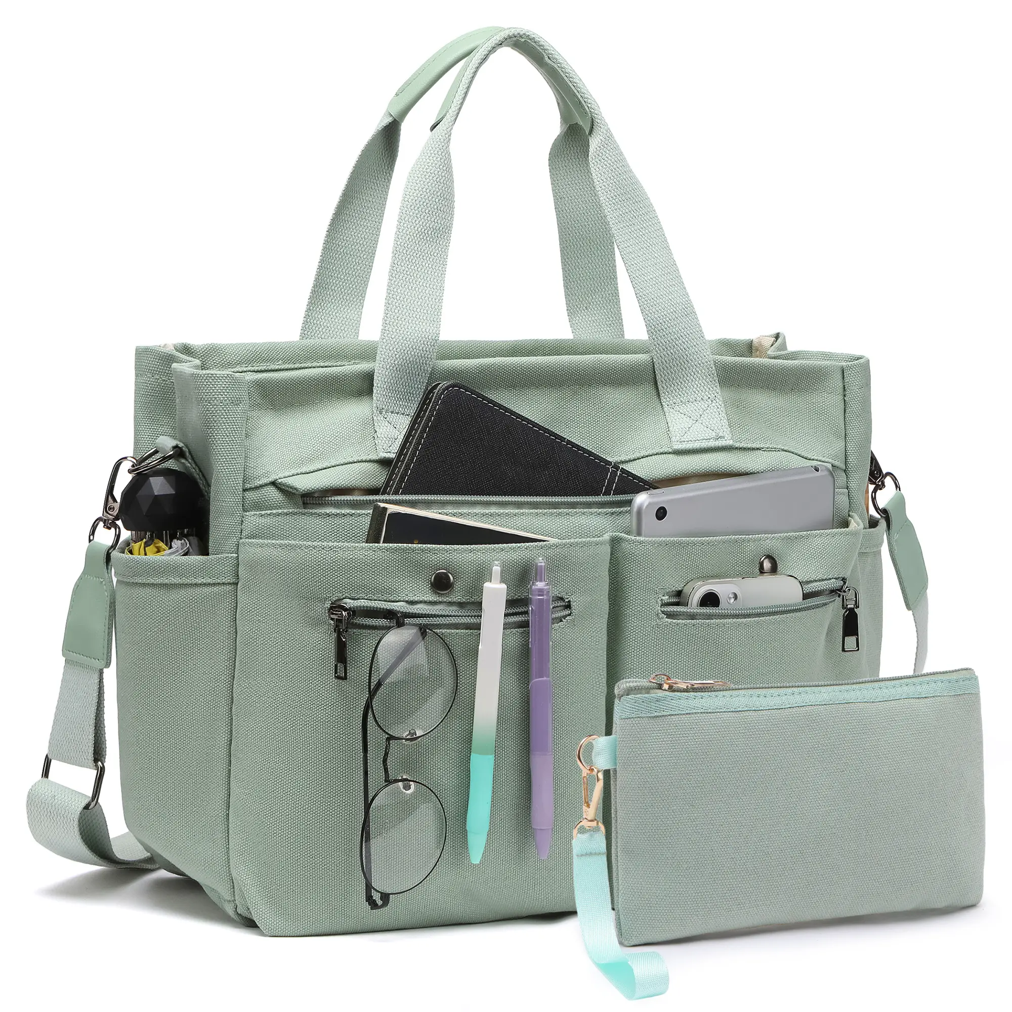 2pcs/set Large Canvas Tote Bag for Women, Laptop Work Bags Crossbody Shoulder Hobo Messenger Handbag Purse Travel Gym Totes