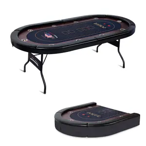 86” 10 Player Poker Table Foldable, Portable Classic Casino Poker Table with Foldable Metal Legs & Cup Holders, Casino Grade Felt Surface, Portable Poker Table for Texas Holdem Poker and Blackjack card games