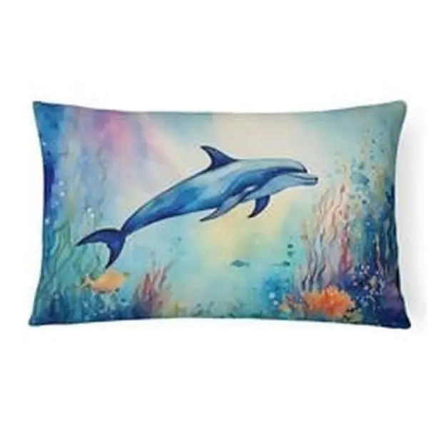 Unisex Dolphin Throw Pillow, 16 x 12 in, Dolphin Artwork, Fade Resistant for Prolonged Sun Exposure, Water Resistant