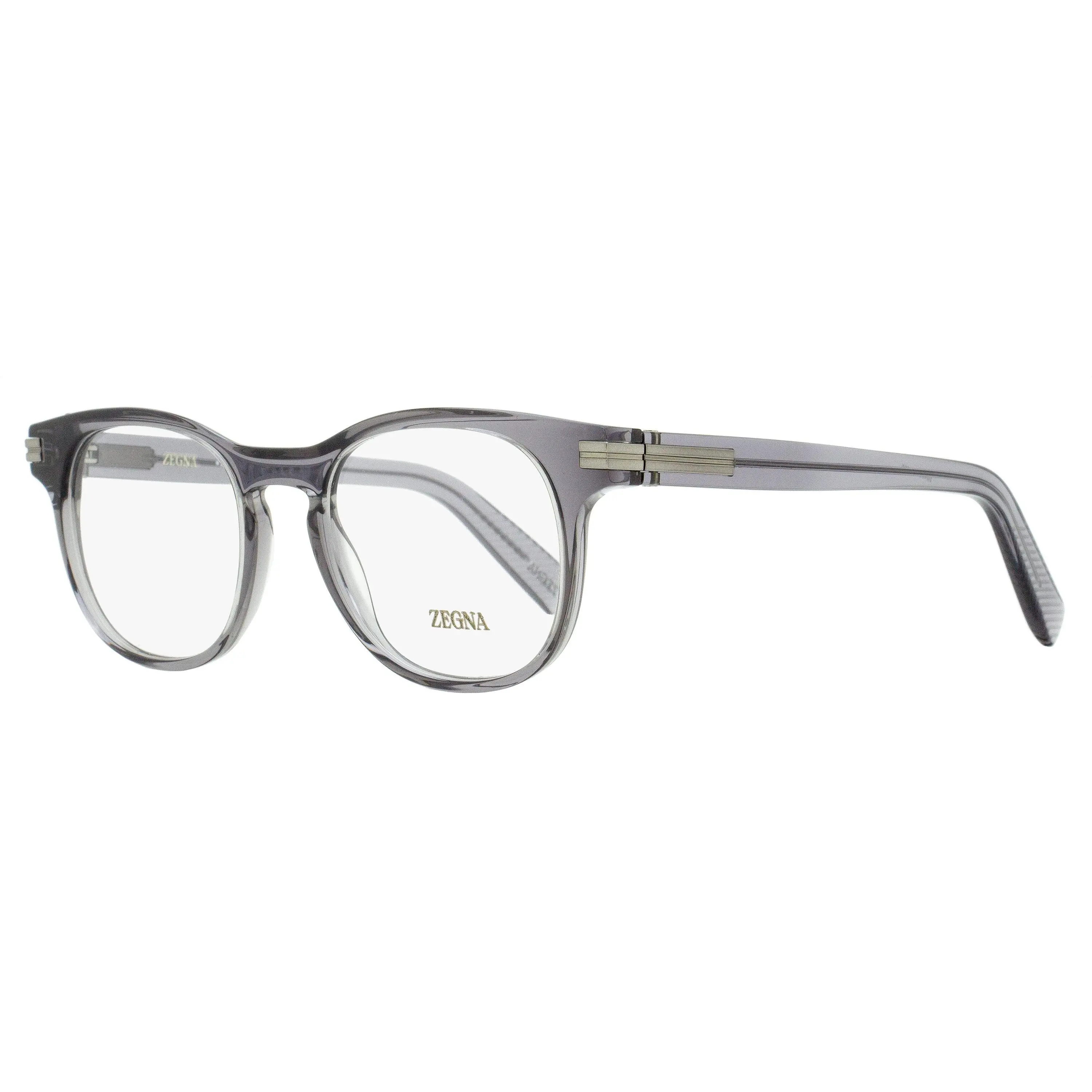 Zegna EZ5268 Men's Oval Keyhole Acetate Eyeglasses, Italian Craftsmanship with 232 Road Brand Mark - Transparent Gray 51mm, 232 Road Brand Mark Design, Acetate Inlays, High-Quality Materials, Keyhole Bridge Design, Modern, Di(2-Ethylhexyl)Phthalate (Dehp)