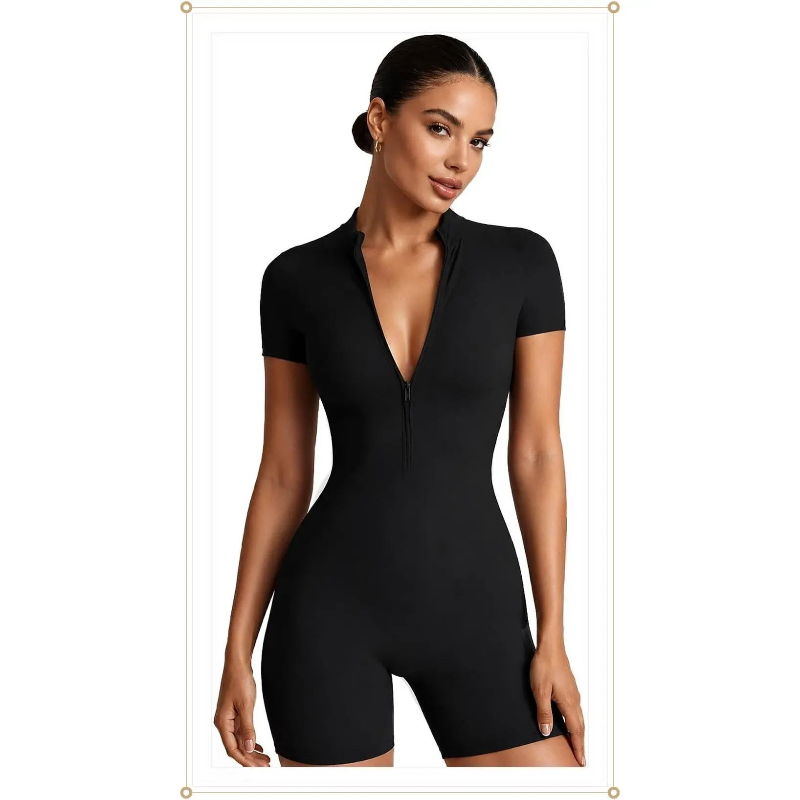 Women Bodysuit Zip Tummy Control Yoga Workout Work Out Gym Set for Athletic Rompers Romper Leotards One Piece Outfit SexyGift
