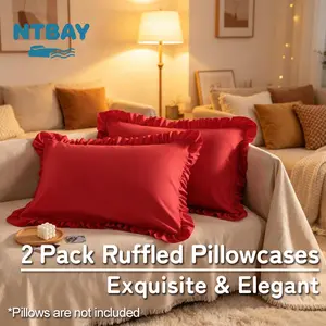 NTBAY 2 Pack Ruffled Pillowcases for Hair and Skin, Luxurious and Elegant Pillow Cases with Envelope Closure