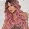 Women's Pink Long Curly Wigs, 30inch Gorgeous Fluffy Wigs with Bangs, Striking Synthetic Costume Wigs for Party & Daily Use, Anime Cosplay, Wavy Ombre Wig, Synthetic Hair Wig, Fun Wigs