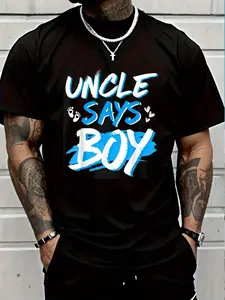 100% Cotton Uncle Says Boy Gender Reveal Cute Baby Shower Party Matching T-Shirt Women's Men's Graphic Tee Crew Neck summer vacation Tops