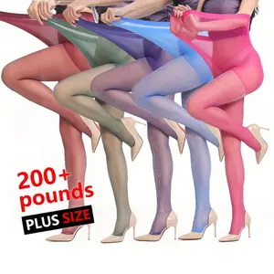 5 Pairs Of Colorful Plus Size Sexy Tight Pants, Women'S Clothing With Shiny Details Transparent Ultra-thin Elastic Pantyhose, Can Be Worn Up To 300 Pounds