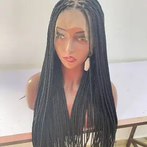 Triangle Cut 360 Lace Braided Wig Waist Length Full Hand-Tied Cornrow Braids Glueless Natural Hairline Protective Style