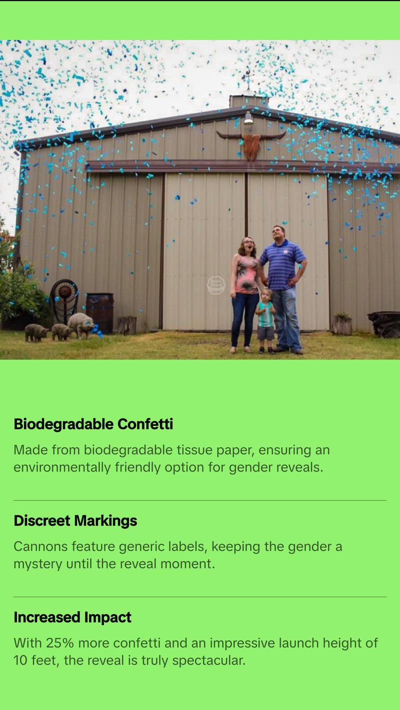 18" Blue Gender Reveal Confetti Cannon - Biodegradable, Smoke-Free, and Easy to Use 18" Blue Gender Reveal Confetti Cannon - Biodegradable, Smoke-Free, and Easy to Use