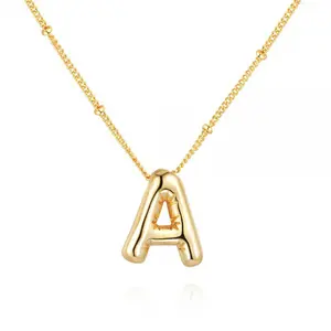Balloon Glossy Letter Necklace Chubby Fun Creative Bubble Letter Necklace Initial Letter Pendant Simple Clavicle Chain Birthday Gift