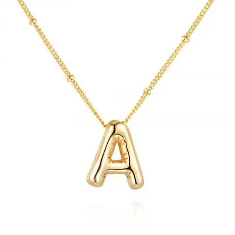 Balloon Glossy Letter Necklace Chubby Fun Creative Bubble Letter Necklace Initial Letter Pendant Simple Clavicle Chain Birthday Gift