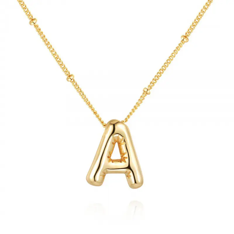 Balloon Glossy Letter Necklace Chubby Fun Creative Bubble Letter Necklace Initial Letter Pendant Simple Clavicle Chain Birthday Gift