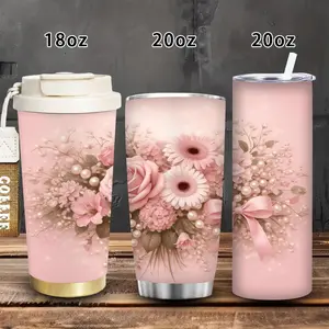 1pc 18oz/20oz Elegant Pink Floral Bouquet, Pearl Accents, Romantic Style Tumbler with Lid and Straw, Winter Insulated Travel Mug, Gift for Women Men, Ideal for Valentine’s Day, Easter, Birthday Gift, Iced/Hot Coffee Cup