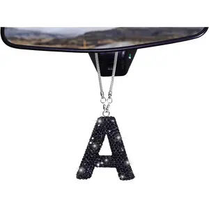 Bling Letter A  Charm,   Rhinestone Letter Charm, Cute Lucky  Ornament Black Bling  Accessories for Women(Black,A)