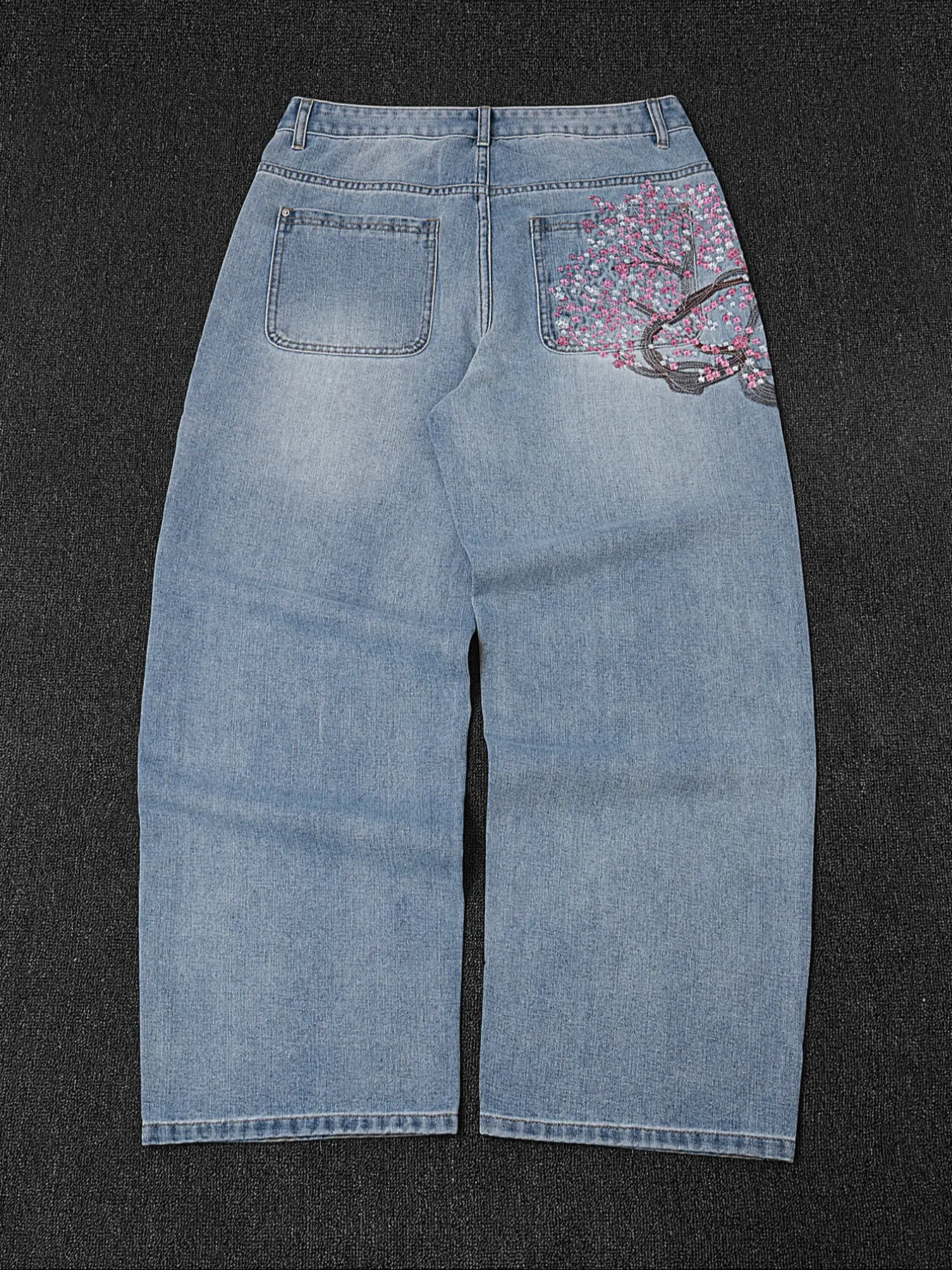 Men's Embroidered Loose-Fit Light Wash Jeans Pants, Stylish Casual Denim Bottoms for Men, Perfect Holiday Gift for Him, Fashionable & Comfortable Wear
