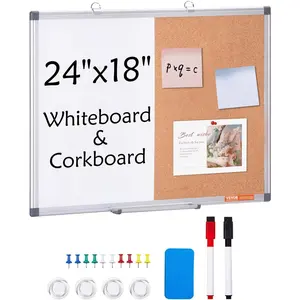 VEVOR 24"x18" Whiteboard & Cork Board Combo with Aluminum Frame – 2-in-1 Magnetic Dry Erase Bulletin Board for Wall Mount – Ideal for School, Home, Office