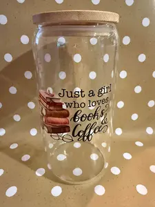 16oz Glass Coffee Cup - Books & Coffee