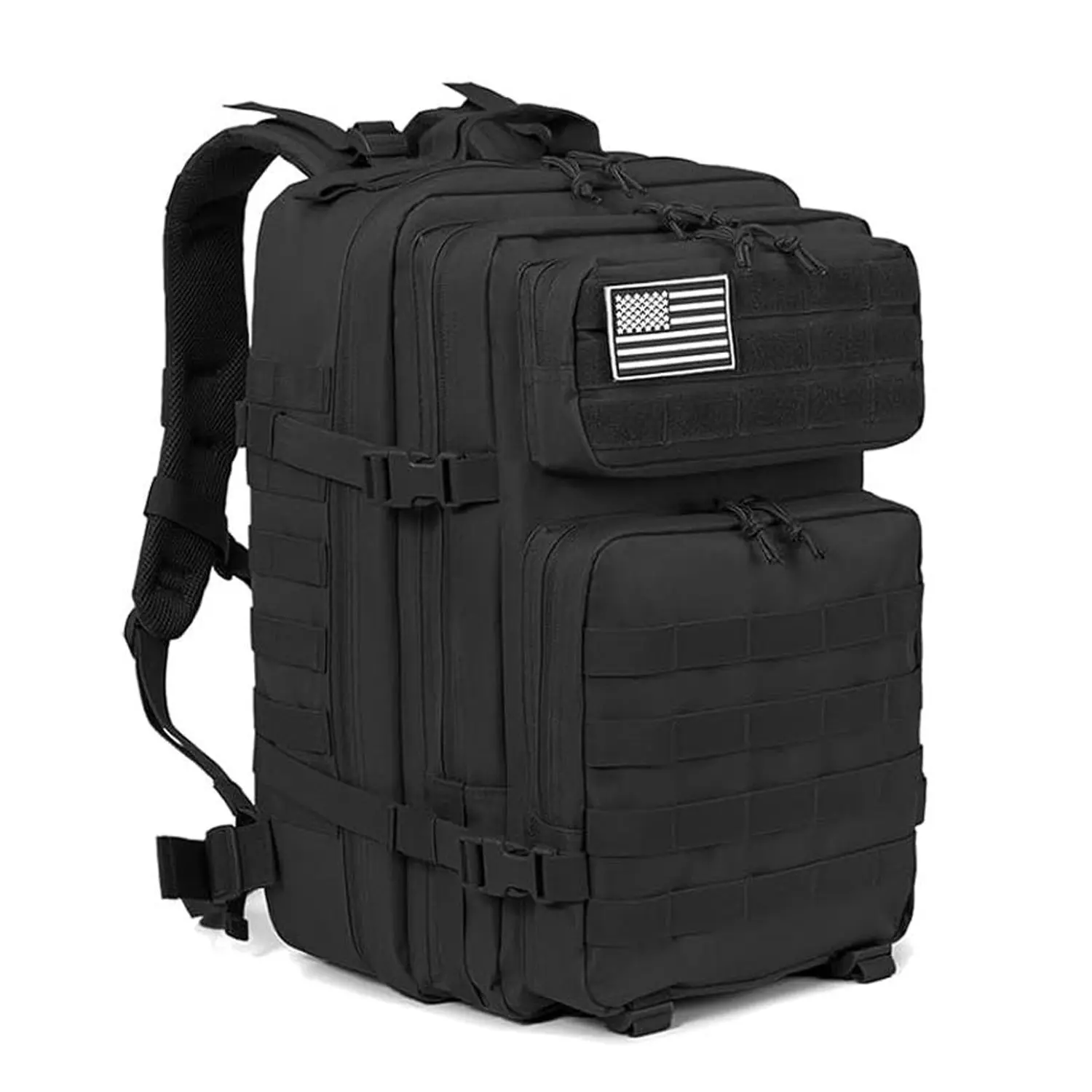 Large Tactical Military Style Backpack Hiking Trekking Canvas USA Flag Patriotic Camping Travel Flashlight Nomad