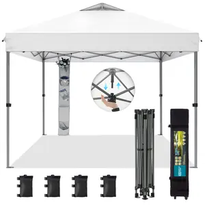 【Water Proof & UV Resistant】PHIVILLA Home 10x10ft/12x12ft Pop-Up Canopy, One-Person Instant Setup Gazebo with Vented Roof & Side Storage Pocket for Backyard, Beach, Camping & Events