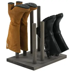 Vintage Gray Solid Wood Boot Holder Stand