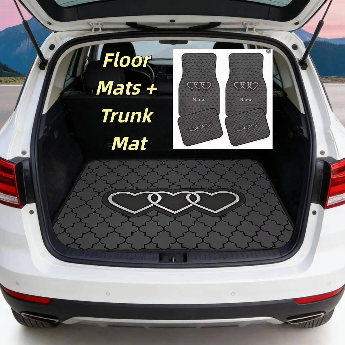 5-Piece Trimmable Heavy-Duty Waterproof Rubber Car Floor Mats & Cargo Liner - Odorless, Non-Slip, Easy-Clean, Year-Round Fit for SUV Truck Van - Ideal for Hiking