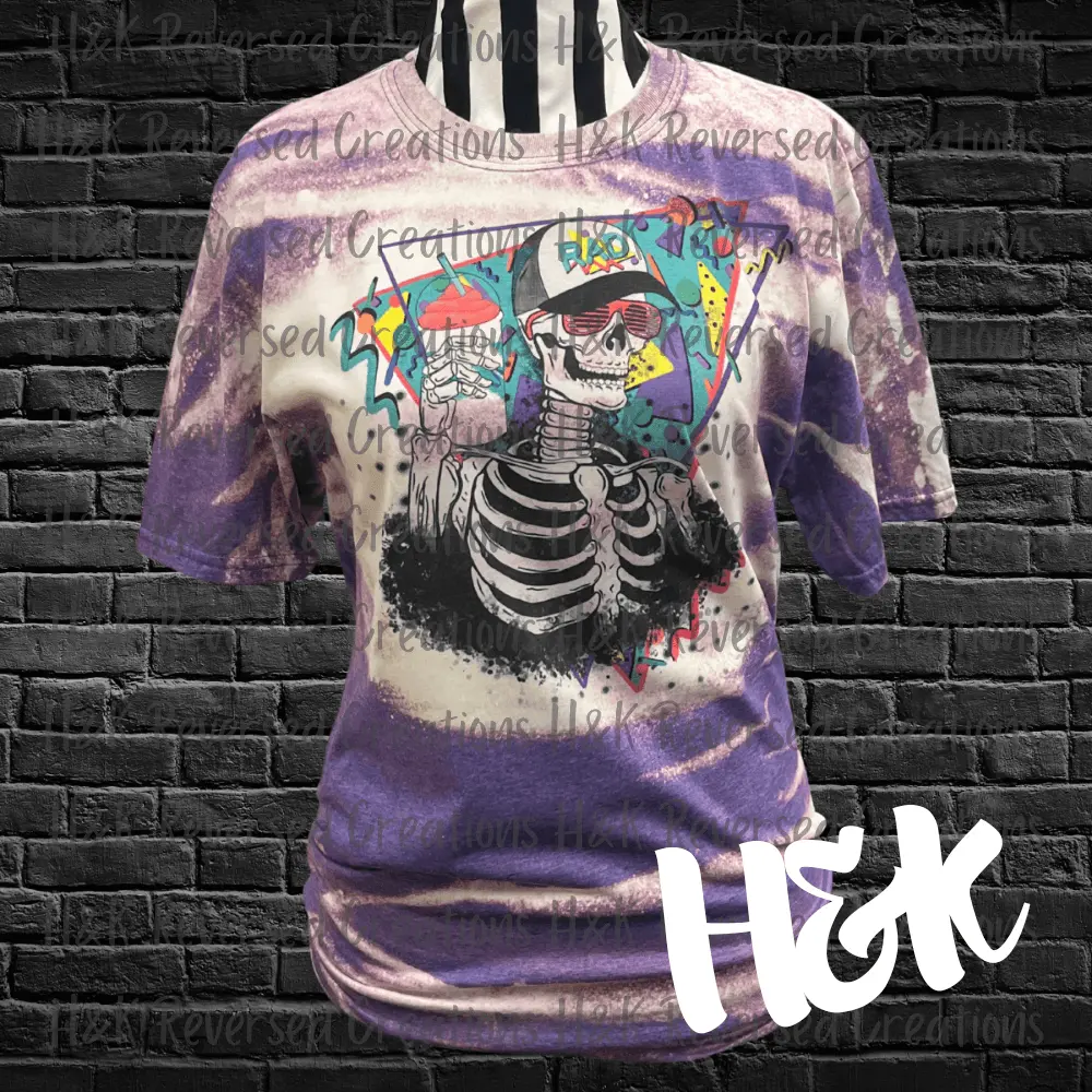 Rad Retro Skeleton | Purple Bleached T Shirt
