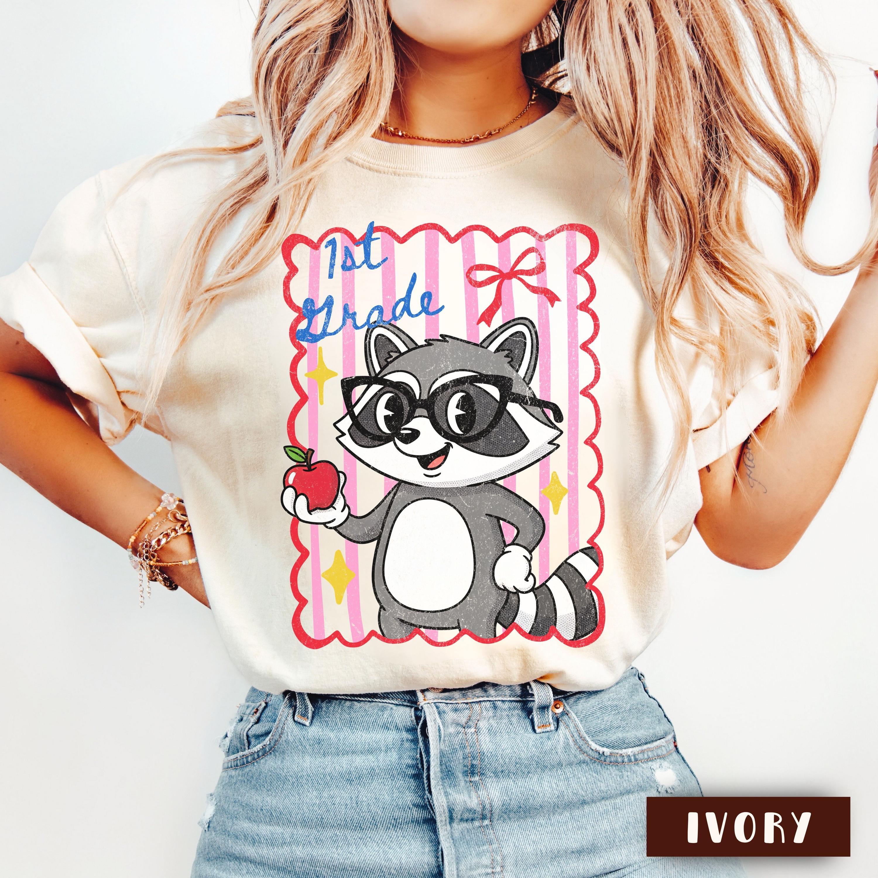 First Grade Teacher Shirt, 1st Grade Retro Raccoon Tshirt, Comfort Colors Teacher Appreciation Back To School Tee, Grade One T-shirt