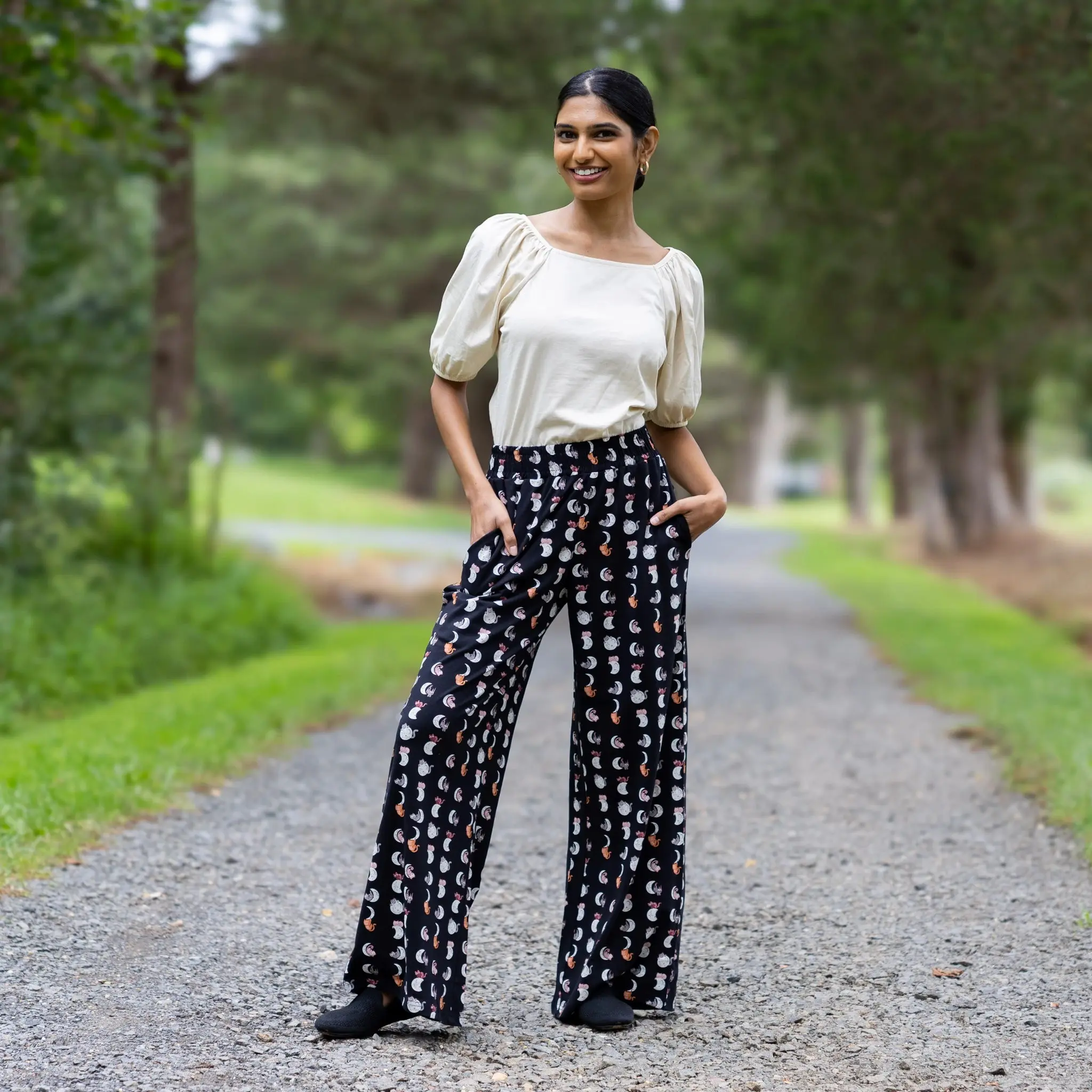 Lunar Kitty Palazzo Pants with Pockets