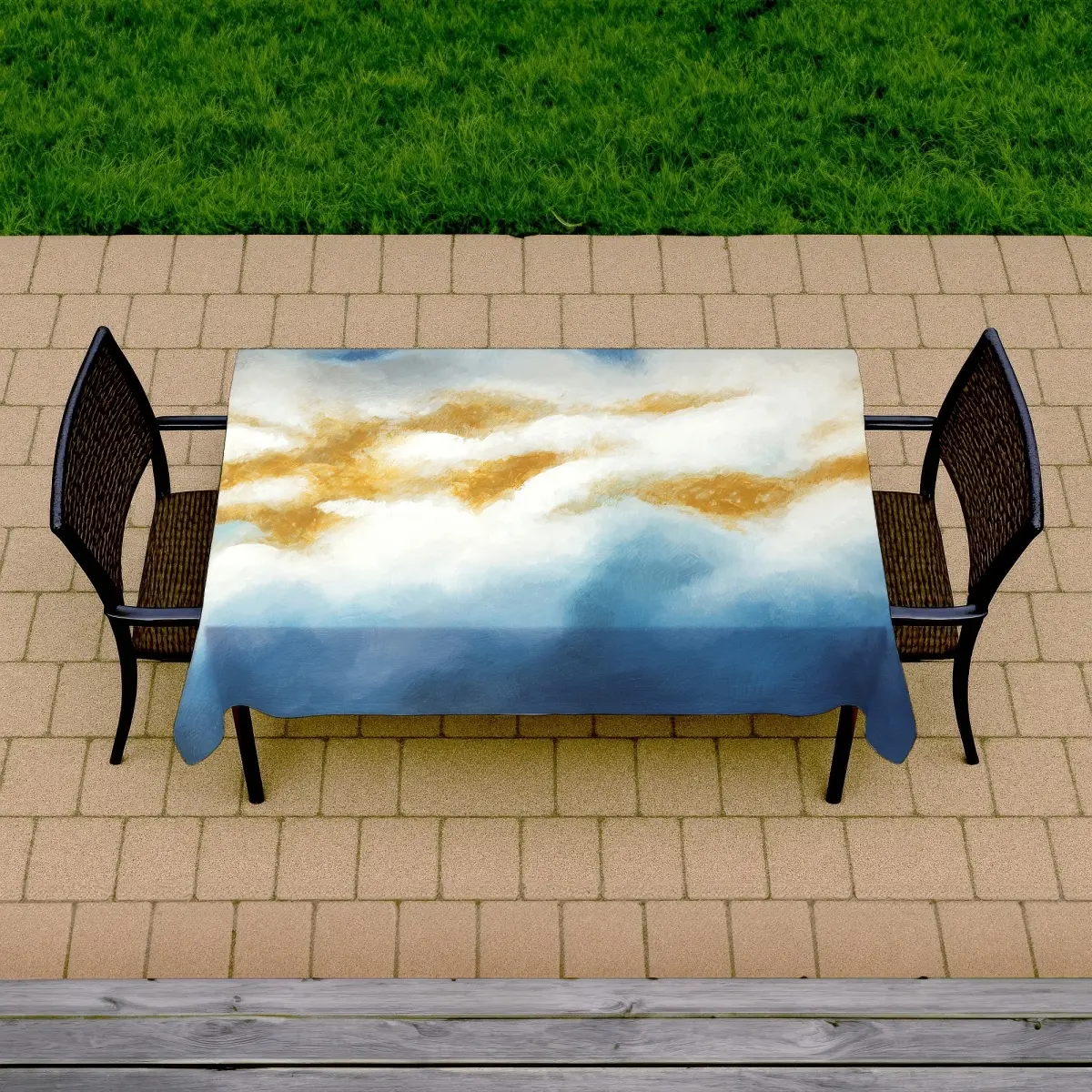 360 Stand Indoor-Outdoor Tablecloth - 58x102 in Large Rectangular, Easy-Clean, Abstract Art Cloud Motif Blue, Weather Resistant for Home Decor Furniture Tables, Indoor-Outdoor Tablecloths, Weather Resistant Tablecloths