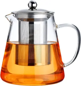 Glass Teapot Stovetop 32 OZ, Borosilicate Clear  Kettle with Removable 18/8 Stainless Steel Infuser, Teapot Blooming and Loose Leaf  Maker  Brewer for Camping, Travel (950ML)